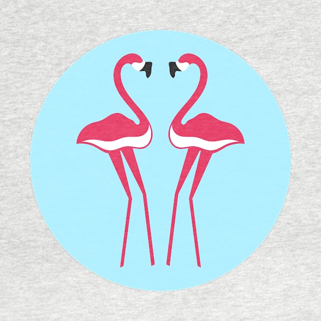 pair of pink flamingos on turquoise background by SooperYela